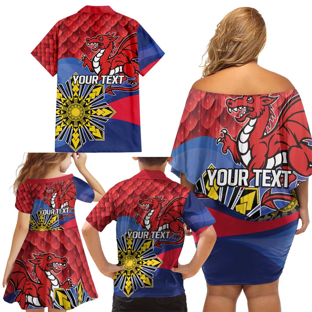 Personalized Welsh Grown With Filipino Roots Family Matching Off Shoulder Short Dress and Hawaiian Shirt