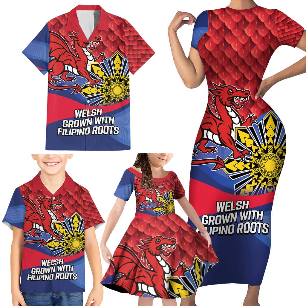 Personalized Welsh Grown With Filipino Roots Family Matching Short Sleeve Bodycon Dress and Hawaiian Shirt