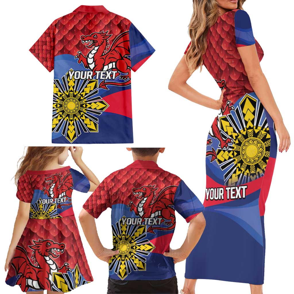 Personalized Welsh Grown With Filipino Roots Family Matching Short Sleeve Bodycon Dress and Hawaiian Shirt