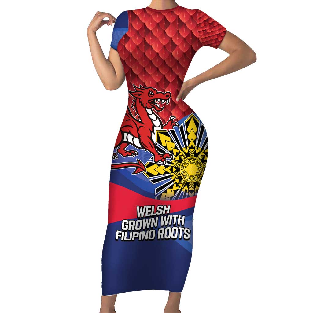 Personalized Welsh Grown With Filipino Roots Family Matching Short Sleeve Bodycon Dress and Hawaiian Shirt