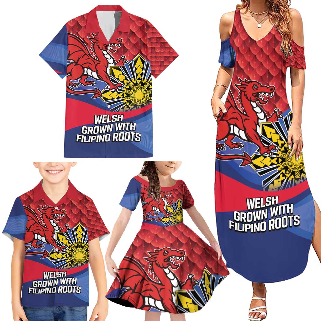 Personalized Welsh Grown With Filipino Roots Family Matching Summer Maxi Dress and Hawaiian Shirt