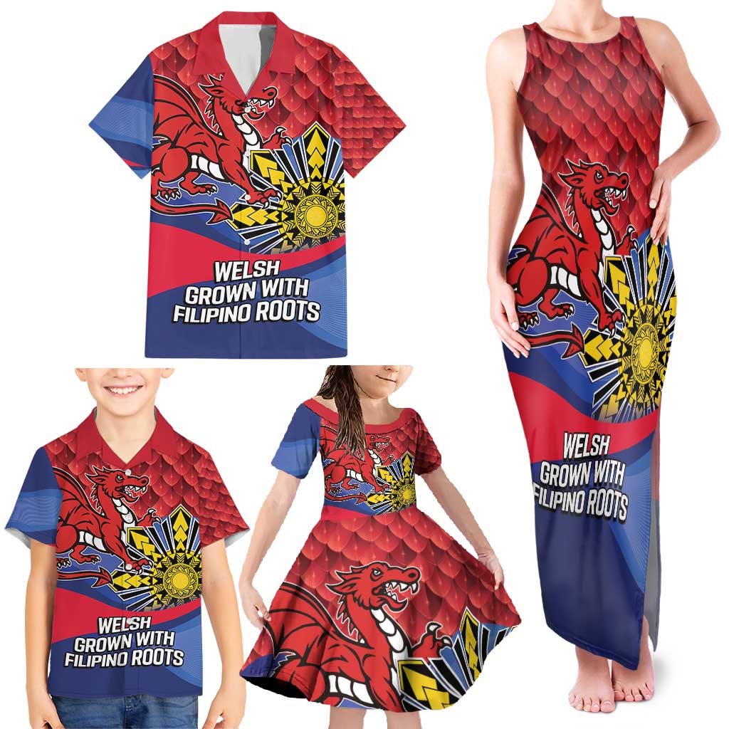 Personalized Welsh Grown With Filipino Roots Family Matching Tank Maxi Dress and Hawaiian Shirt