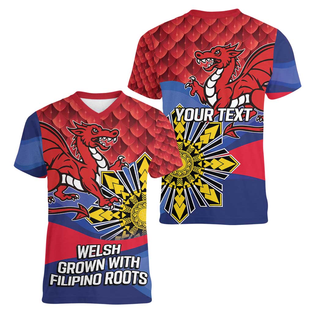 Personalized Welsh Grown With Filipino Roots Women V-Neck T-Shirt