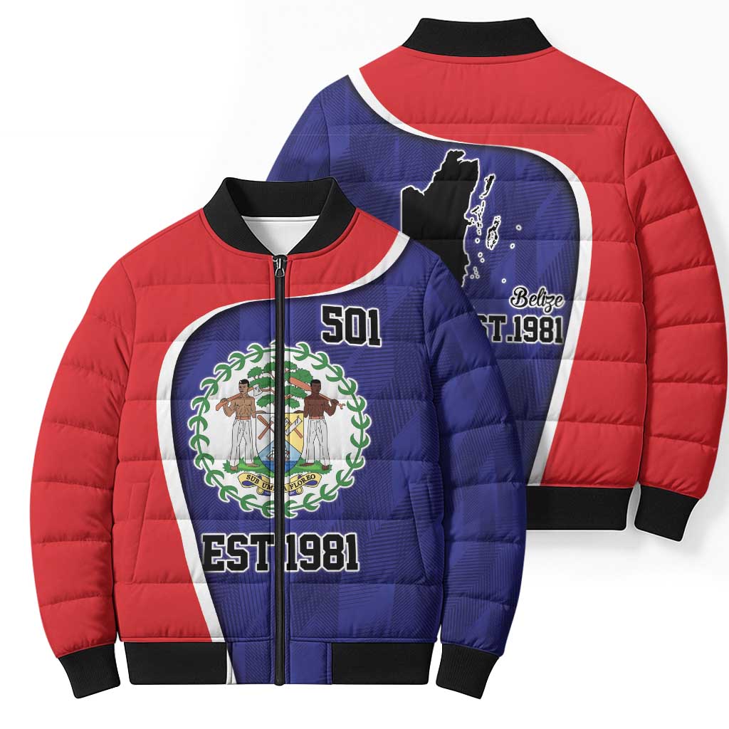 Belize Independence Day Bomber Puffer Jacket Since 1981 September 21 - Wonder Print Shop