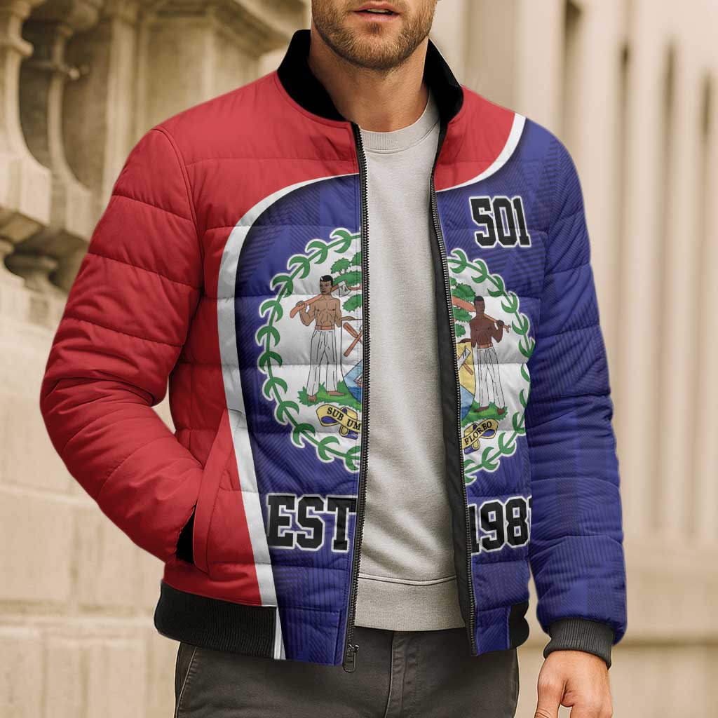 Belize Independence Day Bomber Puffer Jacket Since 1981 September 21 - Wonder Print Shop