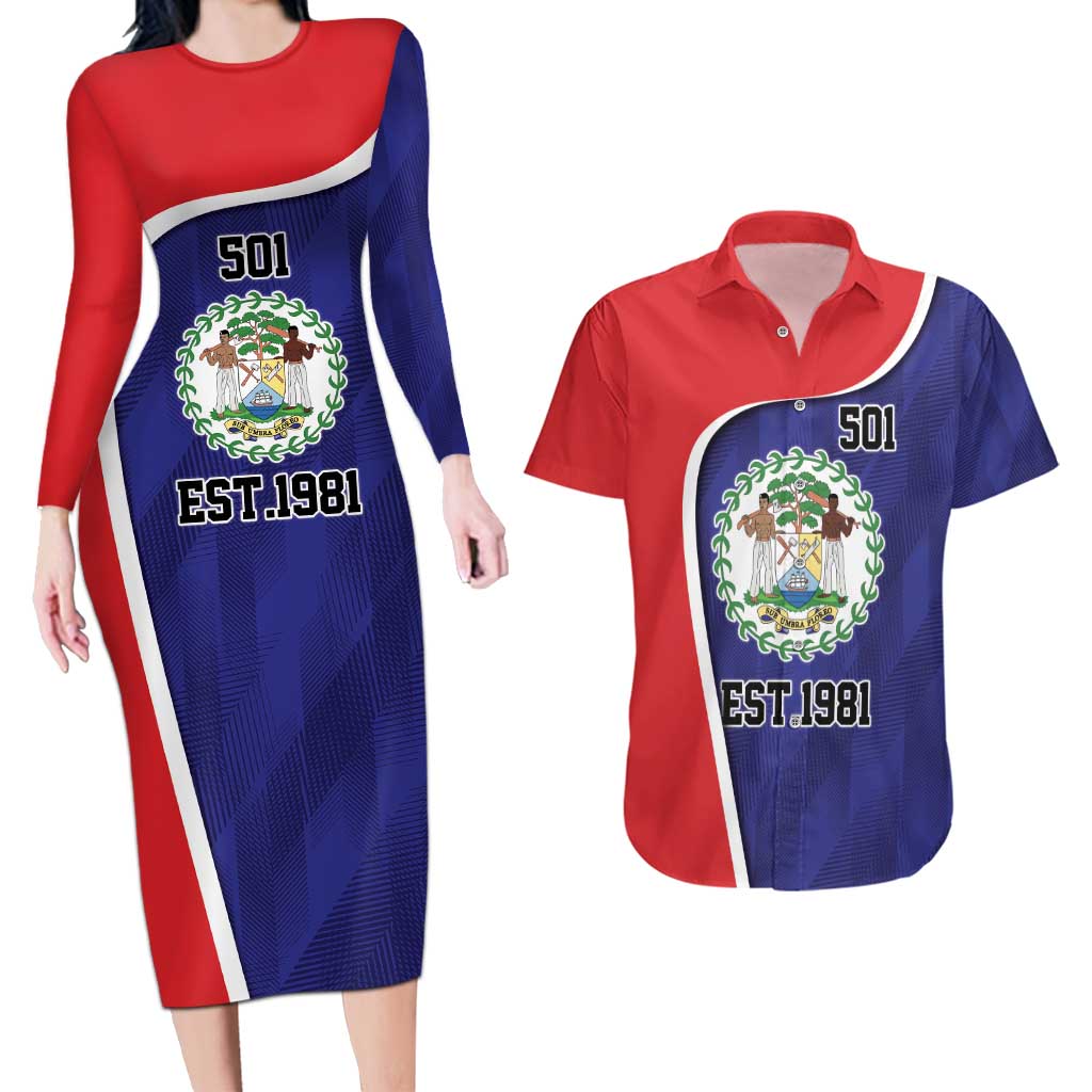 Belize Independence Day Couples Matching Long Sleeve Bodycon Dress and Hawaiian Shirt Since 1981 September 21 - Wonder Print Shop