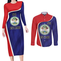 Belize Independence Day Couples Matching Long Sleeve Bodycon Dress and Long Sleeve Button Shirt Since 1981 September 21 - Wonder Print Shop