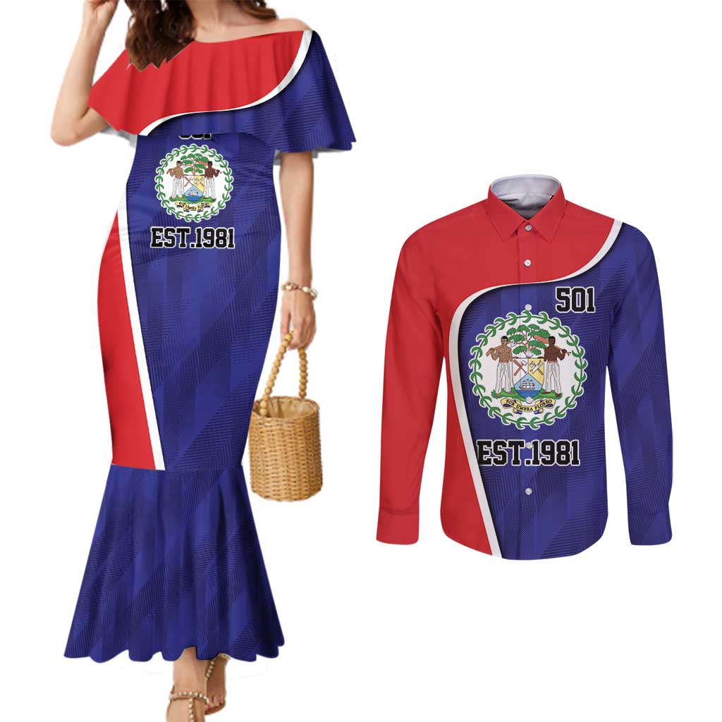 Belize Independence Day Couples Matching Mermaid Dress and Long Sleeve Button Shirt Since 1981 September 21 - Wonder Print Shop