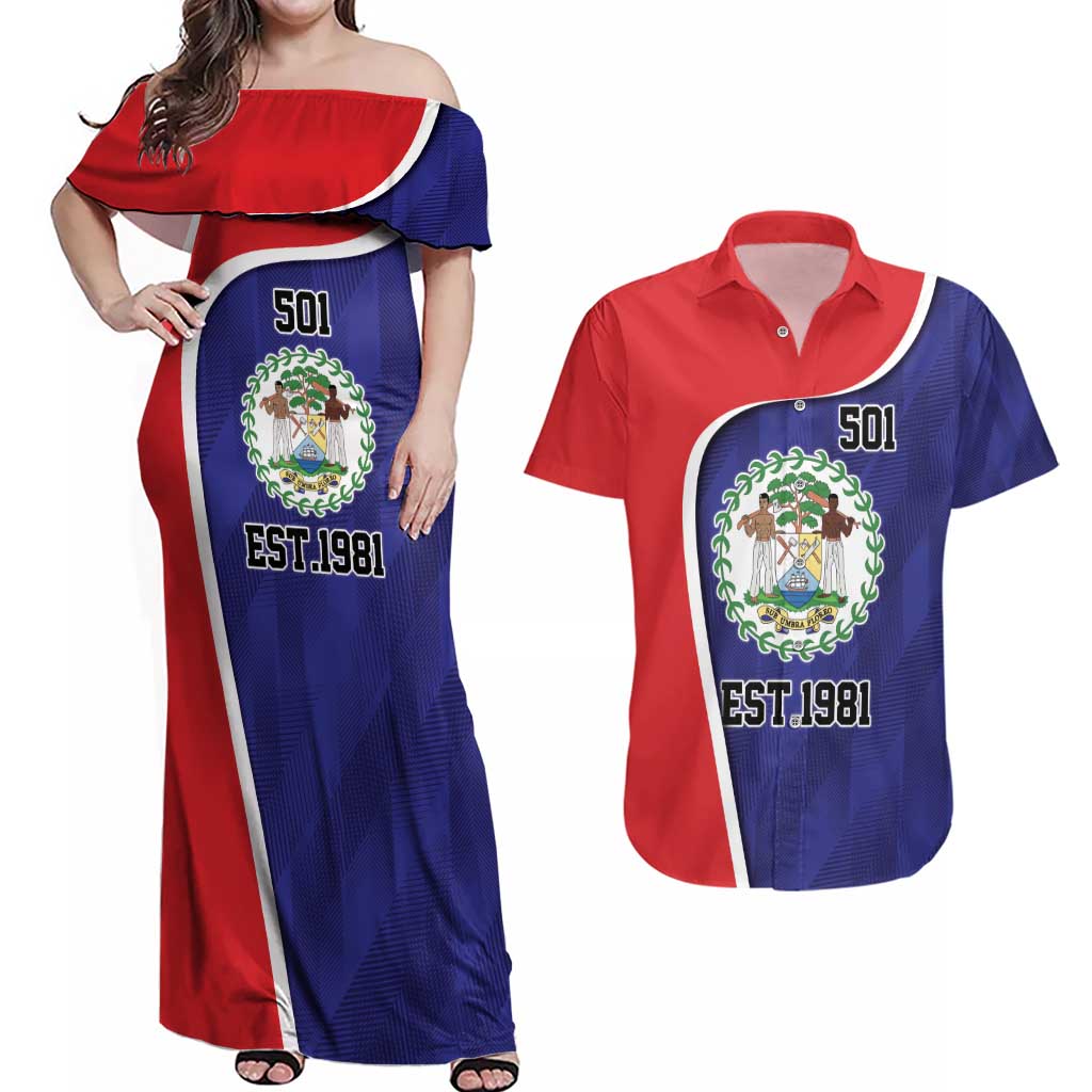 Belize Independence Day Couples Matching Off Shoulder Maxi Dress and Hawaiian Shirt Since 1981 September 21 - Wonder Print Shop