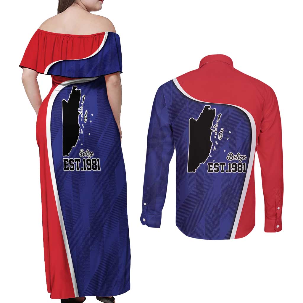 Belize Independence Day Couples Matching Off Shoulder Maxi Dress and Long Sleeve Button Shirt Since 1981 September 21 - Wonder Print Shop