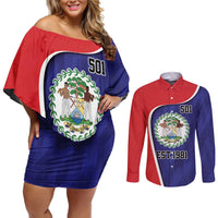 Belize Independence Day Couples Matching Off Shoulder Short Dress and Long Sleeve Button Shirt Since 1981 September 21 - Wonder Print Shop
