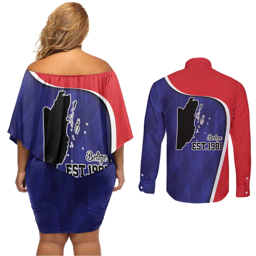 Belize Independence Day Couples Matching Off Shoulder Short Dress and Long Sleeve Button Shirt Since 1981 September 21 - Wonder Print Shop