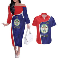 Belize Independence Day Couples Matching Off The Shoulder Long Sleeve Dress and Hawaiian Shirt Since 1981 September 21 - Wonder Print Shop