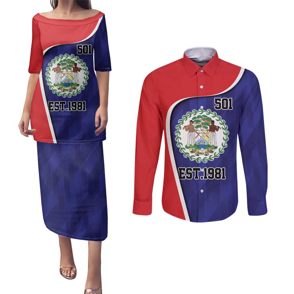 Belize Independence Day Couples Matching Puletasi and Long Sleeve Button Shirt Since 1981 September 21 - Wonder Print Shop