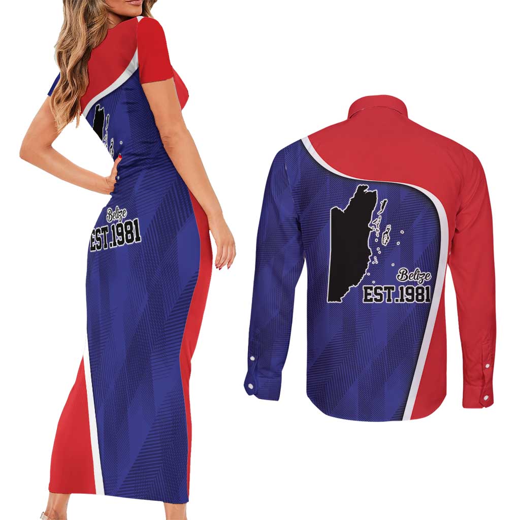 Belize Independence Day Couples Matching Short Sleeve Bodycon Dress and Long Sleeve Button Shirt Since 1981 September 21 - Wonder Print Shop
