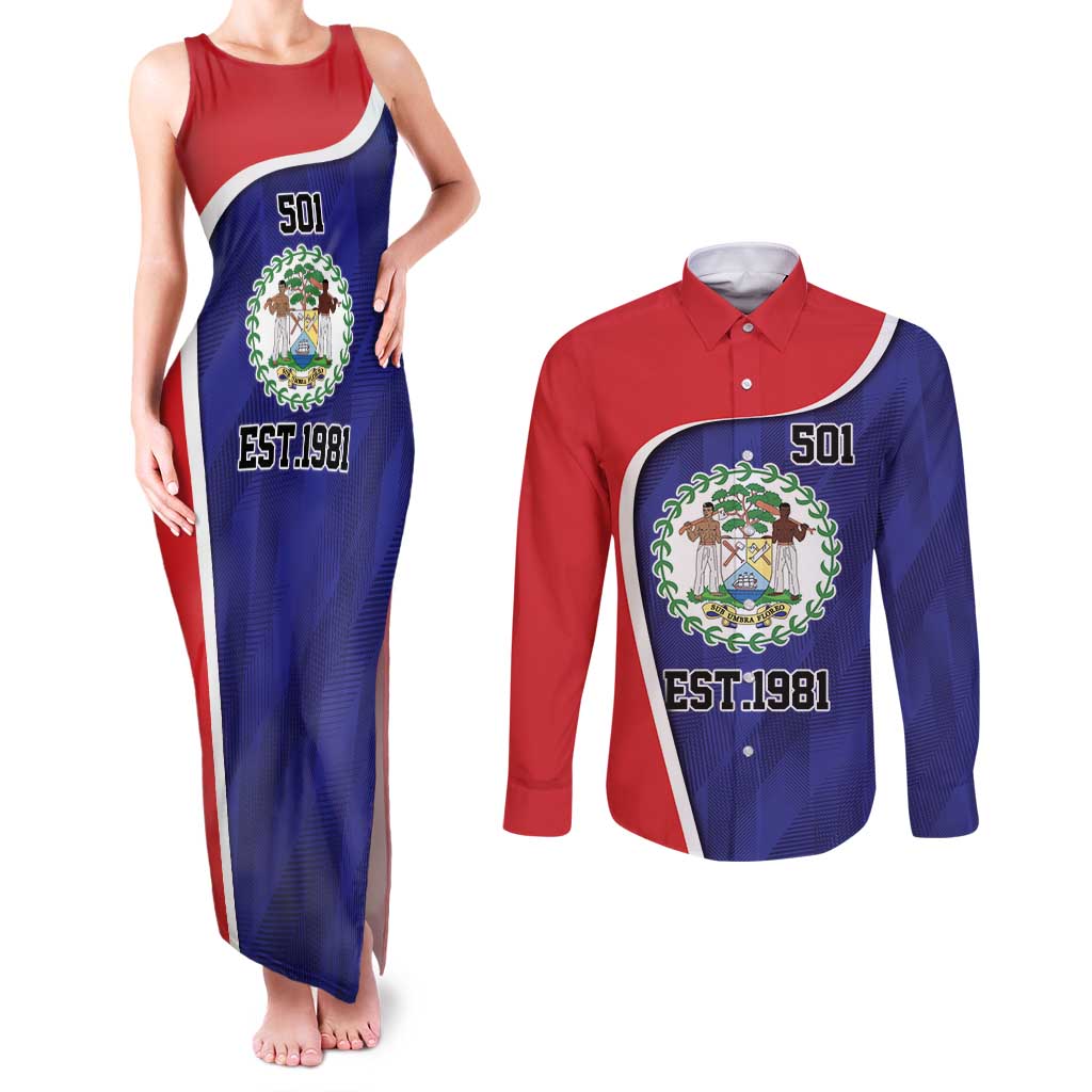 Belize Independence Day Couples Matching Tank Maxi Dress and Long Sleeve Button Shirt Since 1981 September 21 - Wonder Print Shop
