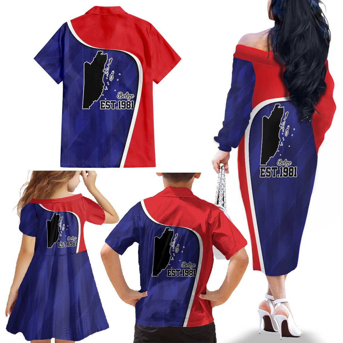 Belize Independence Day Family Matching Off The Shoulder Long Sleeve Dress and Hawaiian Shirt Since 1981 September 21 - Wonder Print Shop