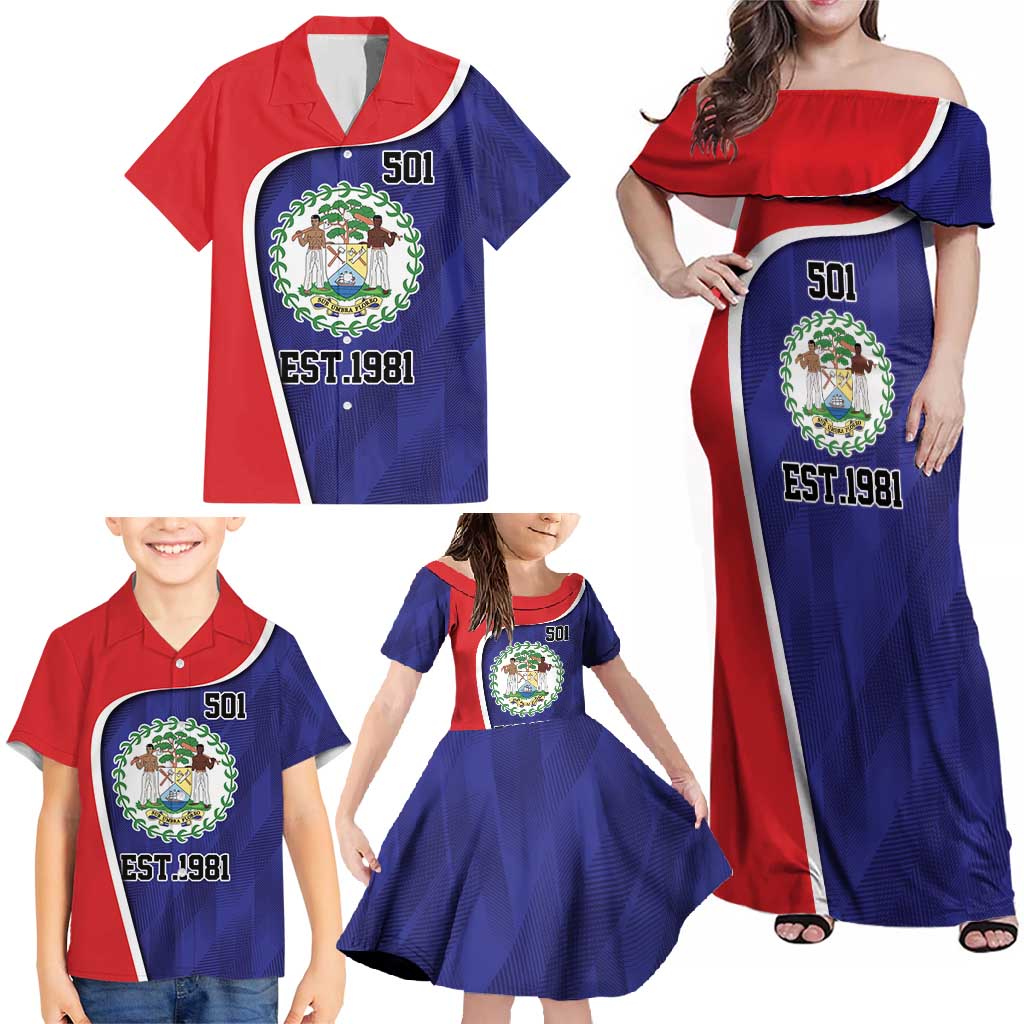 Belize Independence Day Family Matching Off Shoulder Maxi Dress and Hawaiian Shirt Since 1981 September 21 - Wonder Print Shop