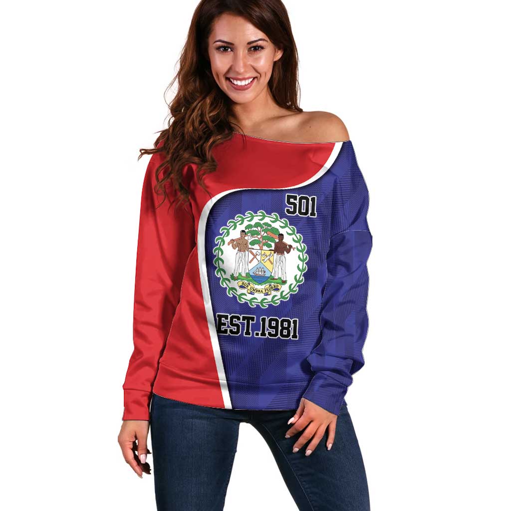 Belize Independence Day Off Shoulder Sweater Since 1981 September 21 - Wonder Print Shop