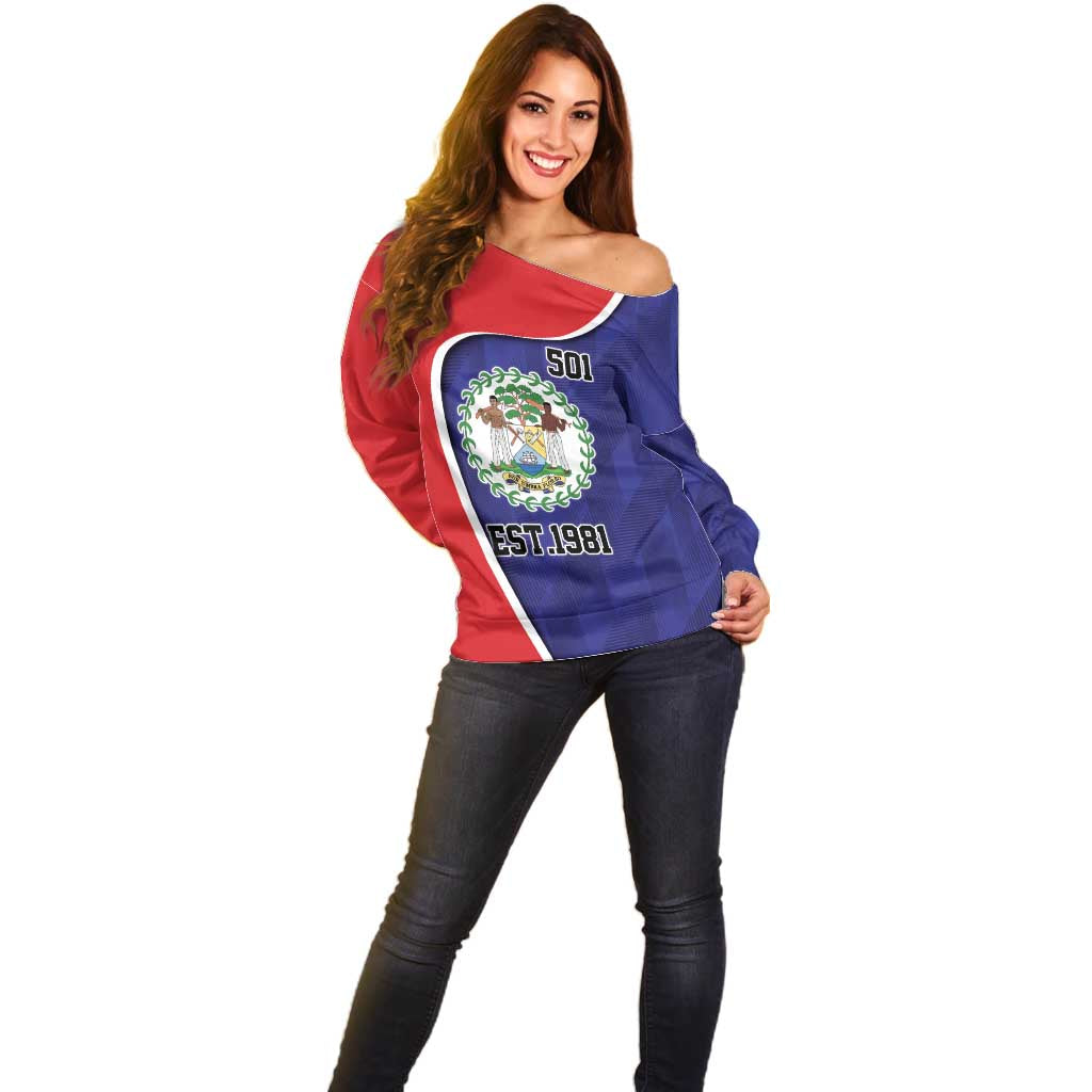 Belize Independence Day Off Shoulder Sweater Since 1981 September 21 - Wonder Print Shop