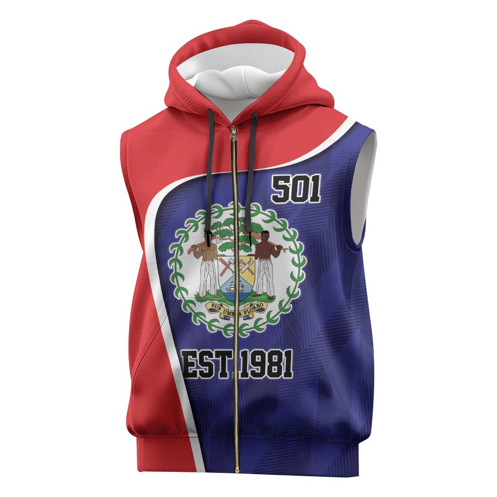 Belize Independence Day Sleeveless Zip Hoodie Since 1981 September 21 - Wonder Print Shop