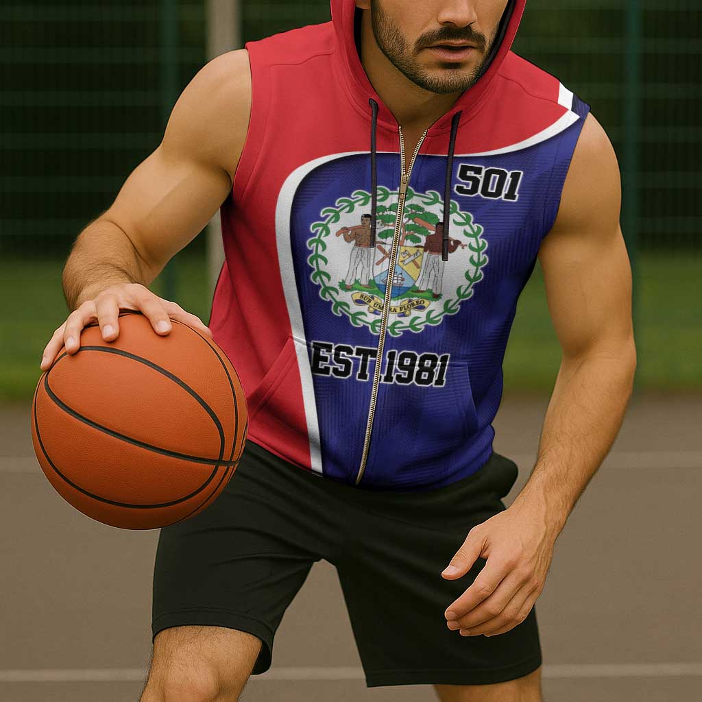 Belize Independence Day Sleeveless Zip Hoodie Since 1981 September 21 - Wonder Print Shop