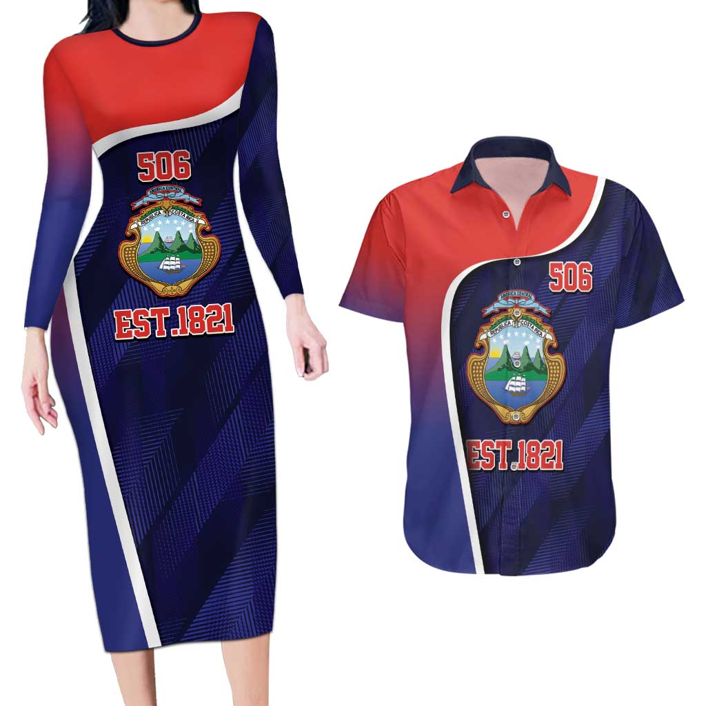 Costa Rica Independence Day Couples Matching Long Sleeve Bodycon Dress and Hawaiian Shirt Since 1821 September 15 - Wonder Print Shop