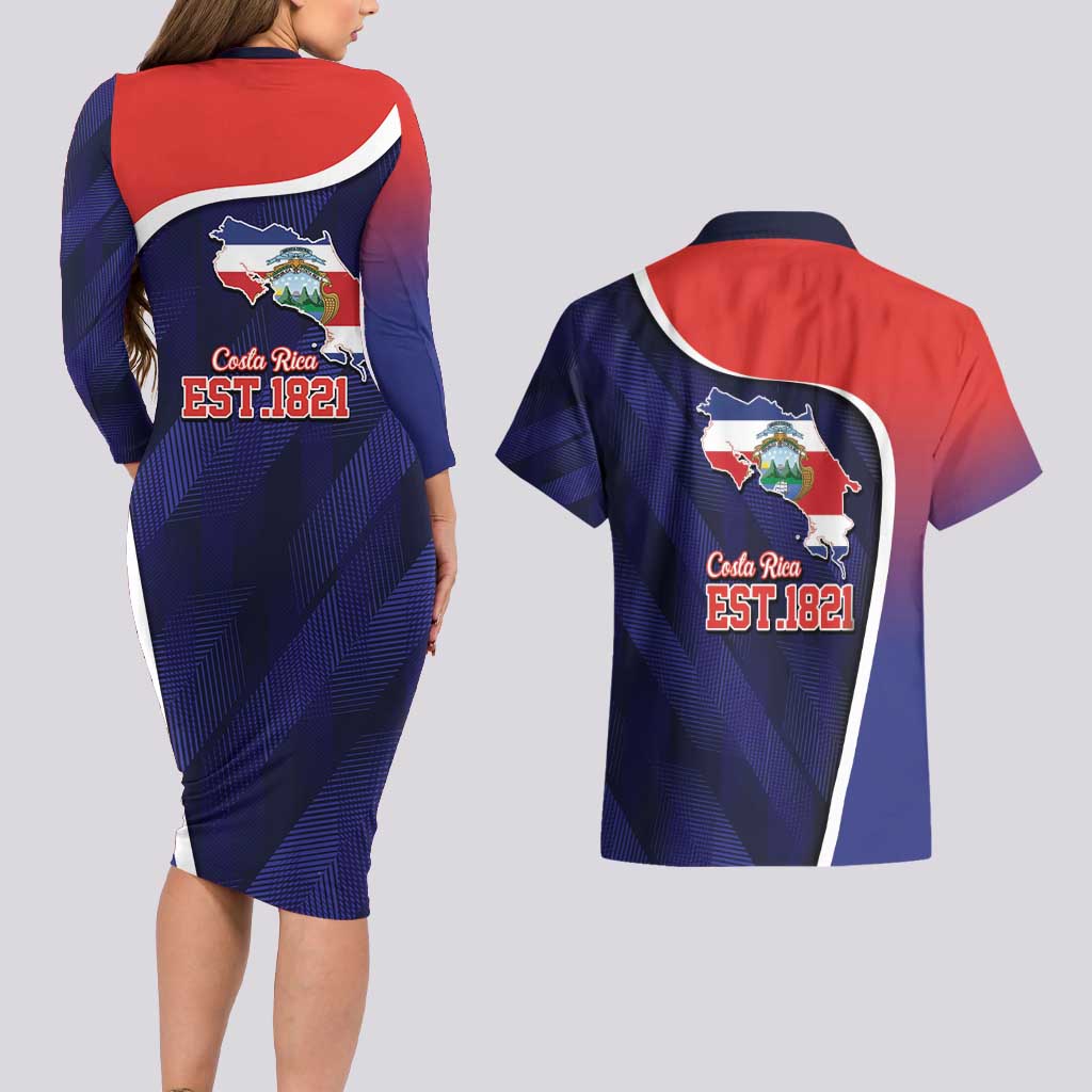 Costa Rica Independence Day Couples Matching Long Sleeve Bodycon Dress and Hawaiian Shirt Since 1821 September 15 - Wonder Print Shop