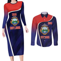 Costa Rica Independence Day Couples Matching Long Sleeve Bodycon Dress and Long Sleeve Button Shirt Since 1821 September 15 - Wonder Print Shop