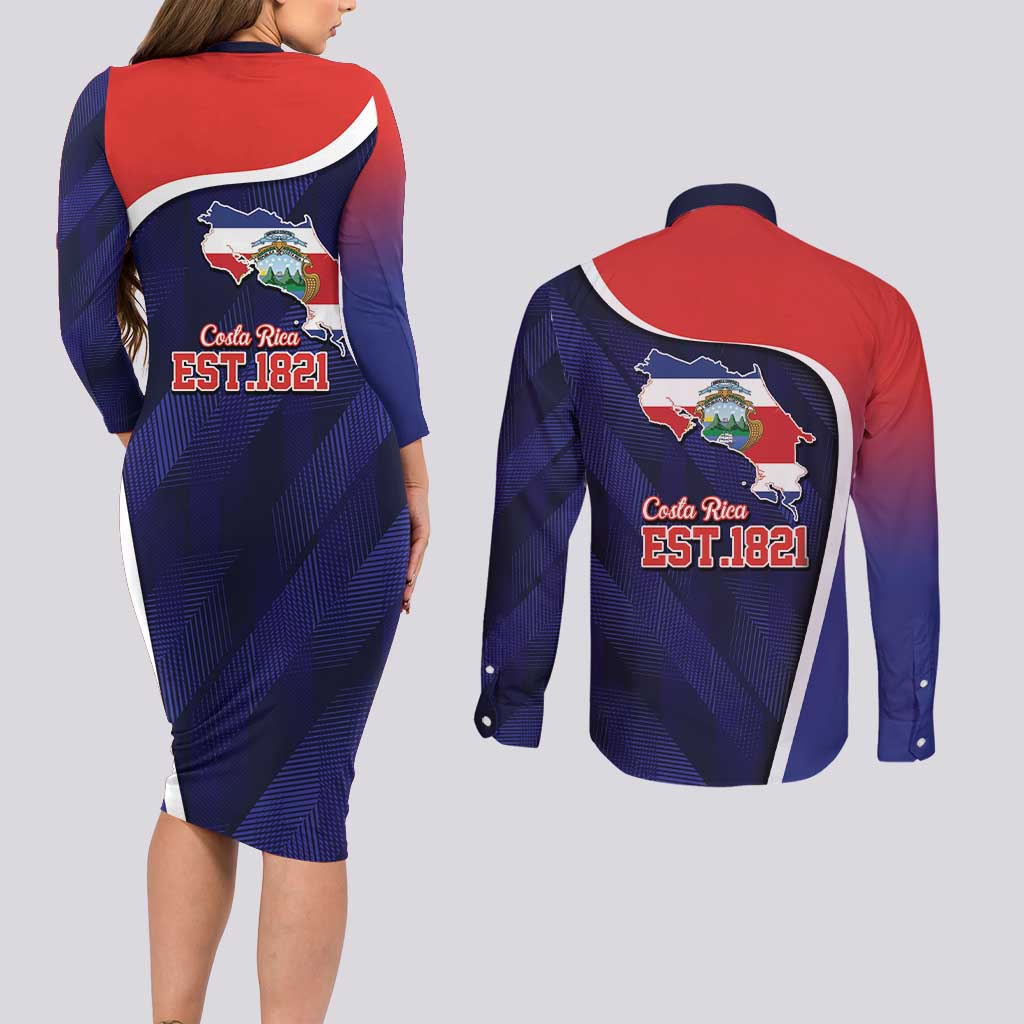 Costa Rica Independence Day Couples Matching Long Sleeve Bodycon Dress and Long Sleeve Button Shirt Since 1821 September 15 - Wonder Print Shop