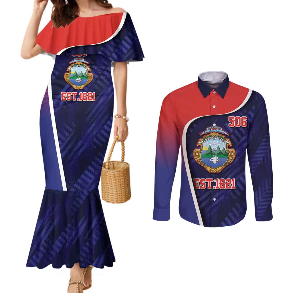 Costa Rica Independence Day Couples Matching Mermaid Dress and Long Sleeve Button Shirt Since 1821 September 15 - Wonder Print Shop