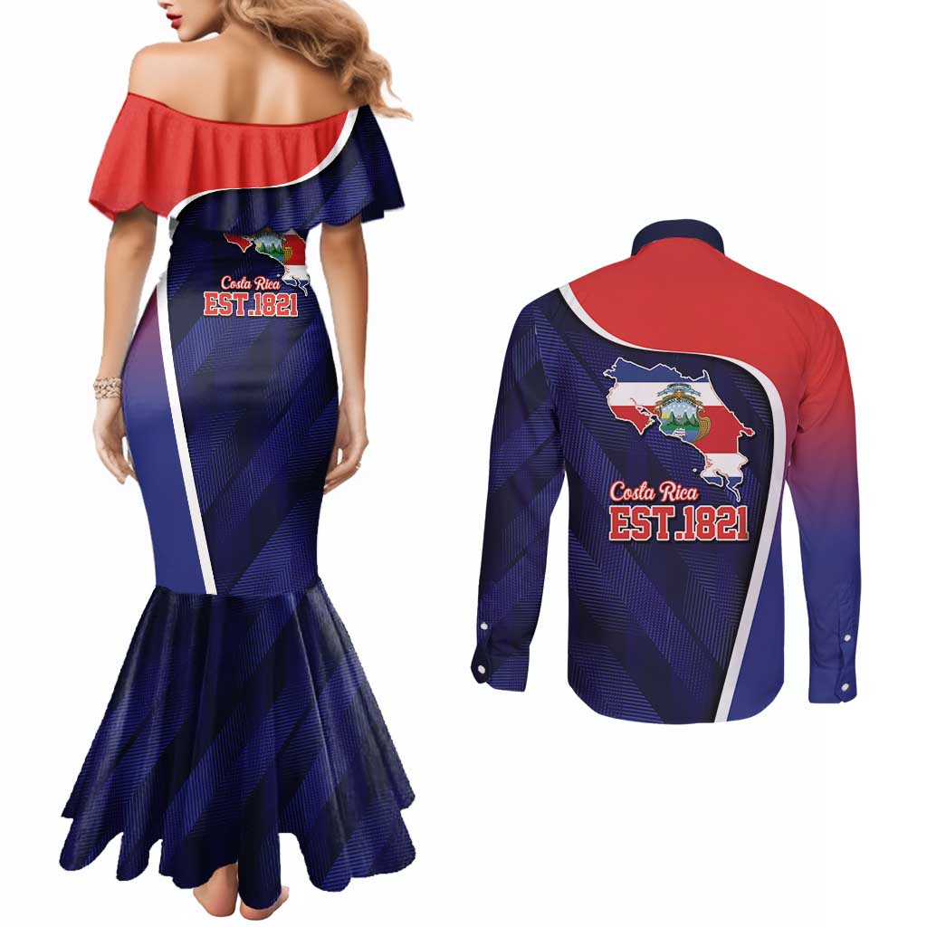 Costa Rica Independence Day Couples Matching Mermaid Dress and Long Sleeve Button Shirt Since 1821 September 15 - Wonder Print Shop