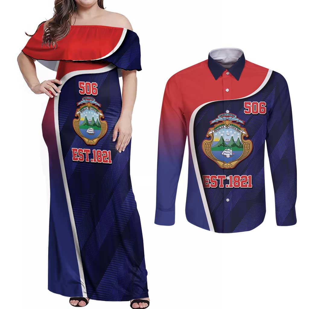 Costa Rica Independence Day Couples Matching Off Shoulder Maxi Dress and Long Sleeve Button Shirt Since 1821 September 15 - Wonder Print Shop