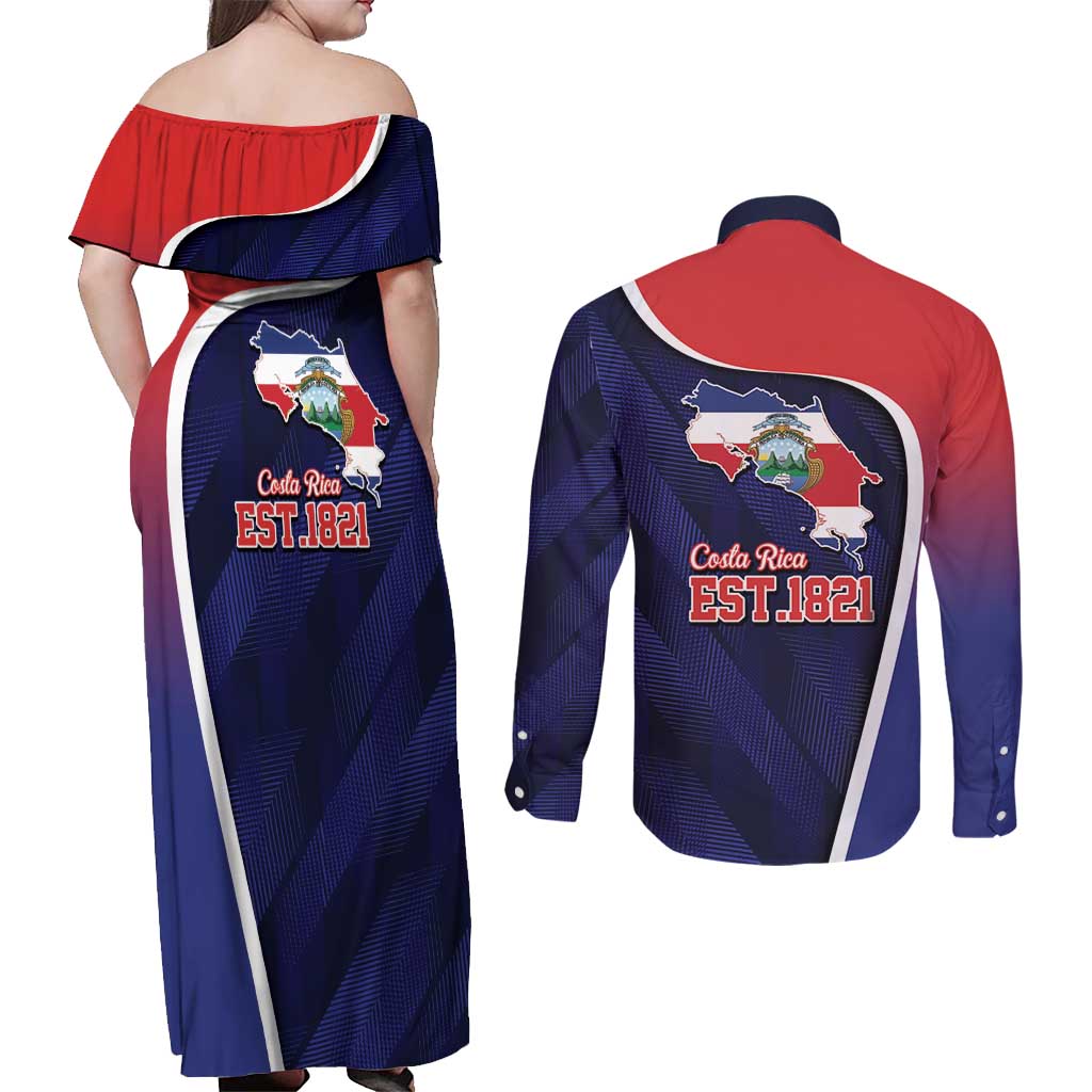 Costa Rica Independence Day Couples Matching Off Shoulder Maxi Dress and Long Sleeve Button Shirt Since 1821 September 15 - Wonder Print Shop