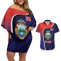 Costa Rica Independence Day Couples Matching Off Shoulder Short Dress and Hawaiian Shirt Since 1821 September 15 - Wonder Print Shop
