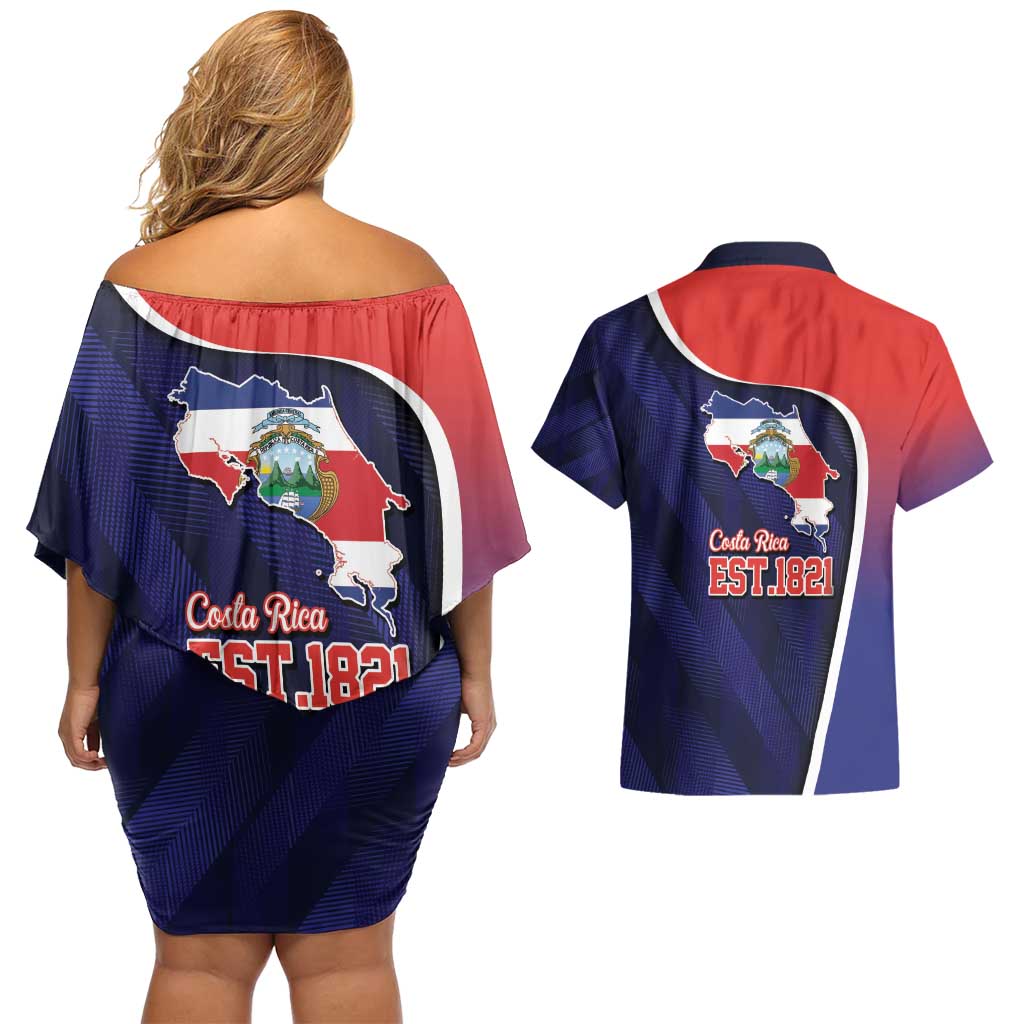 Costa Rica Independence Day Couples Matching Off Shoulder Short Dress and Hawaiian Shirt Since 1821 September 15 - Wonder Print Shop