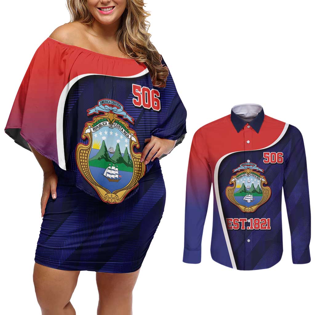 Costa Rica Independence Day Couples Matching Off Shoulder Short Dress and Long Sleeve Button Shirt Since 1821 September 15 - Wonder Print Shop