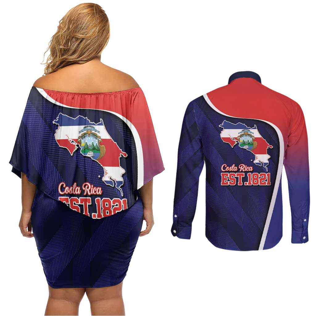 Costa Rica Independence Day Couples Matching Off Shoulder Short Dress and Long Sleeve Button Shirt Since 1821 September 15 - Wonder Print Shop