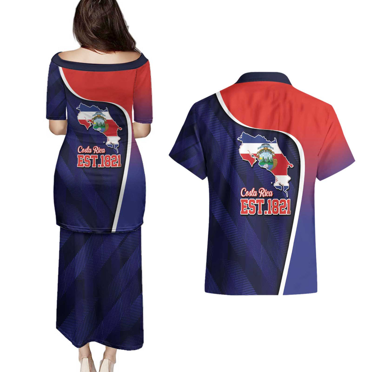 Costa Rica Independence Day Couples Matching Puletasi and Hawaiian Shirt Since 1821 September 15 - Wonder Print Shop