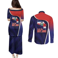 Costa Rica Independence Day Couples Matching Puletasi and Long Sleeve Button Shirt Since 1821 September 15 - Wonder Print Shop