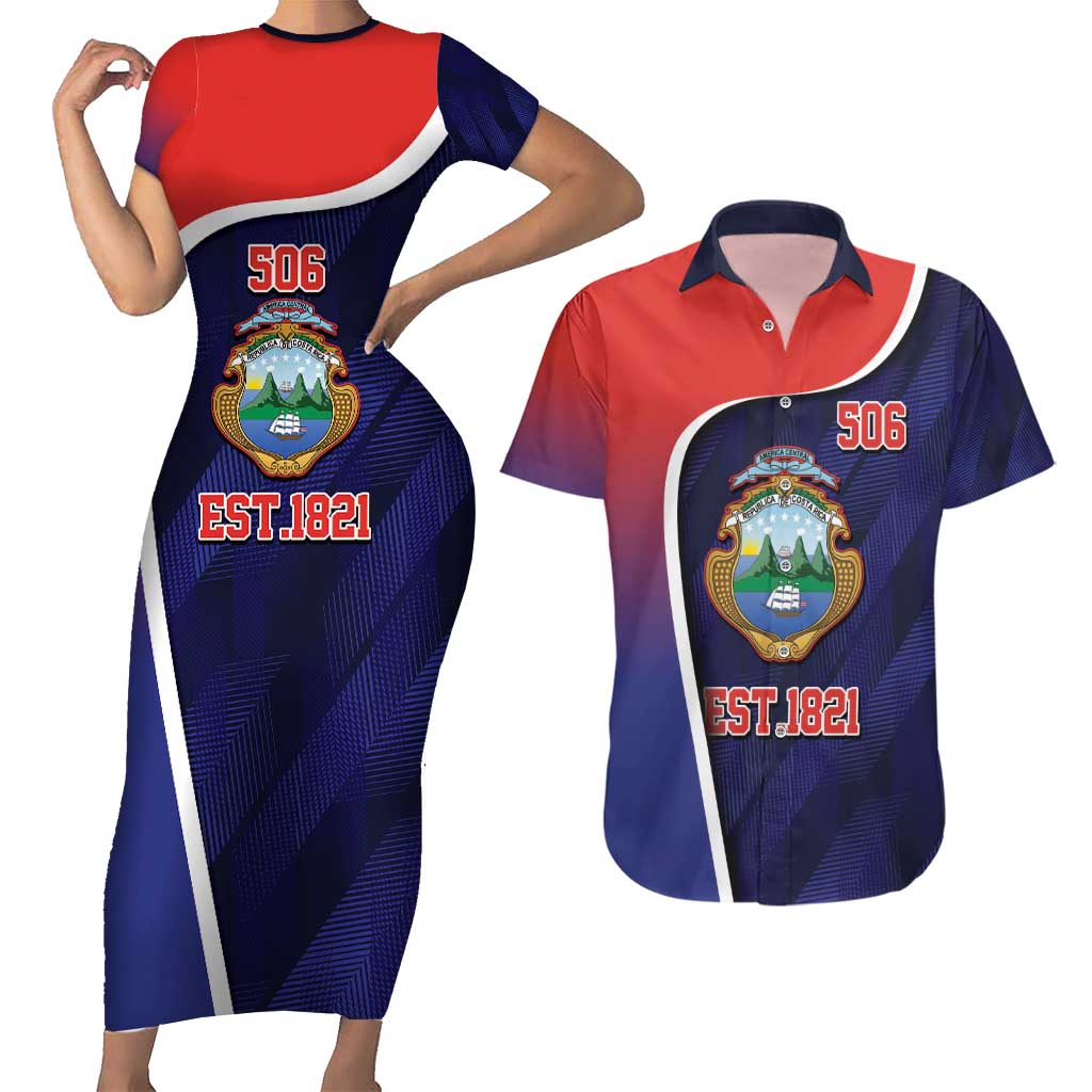 Costa Rica Independence Day Couples Matching Short Sleeve Bodycon Dress and Hawaiian Shirt Since 1821 September 15 - Wonder Print Shop