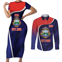 Costa Rica Independence Day Couples Matching Short Sleeve Bodycon Dress and Long Sleeve Button Shirt Since 1821 September 15 - Wonder Print Shop