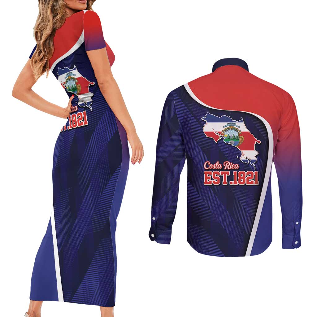 Costa Rica Independence Day Couples Matching Short Sleeve Bodycon Dress and Long Sleeve Button Shirt Since 1821 September 15 - Wonder Print Shop