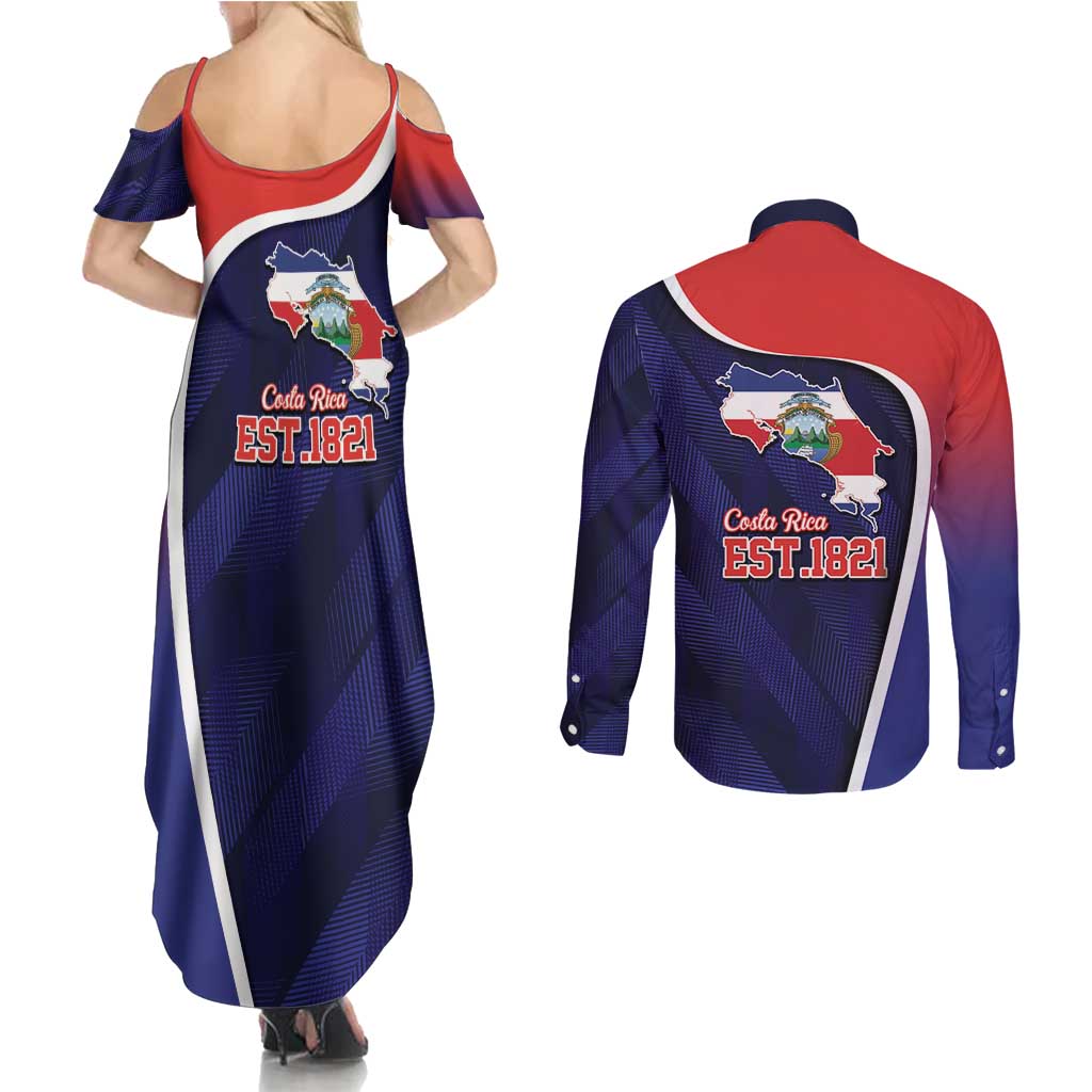 Costa Rica Independence Day Couples Matching Summer Maxi Dress and Long Sleeve Button Shirt Since 1821 September 15 - Wonder Print Shop