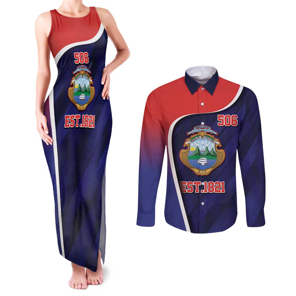 Costa Rica Independence Day Couples Matching Tank Maxi Dress and Long Sleeve Button Shirt Since 1821 September 15 - Wonder Print Shop