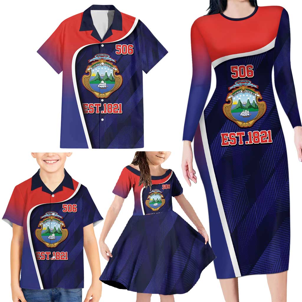 Costa Rica Independence Day Family Matching Long Sleeve Bodycon Dress and Hawaiian Shirt Since 1821 September 15 - Wonder Print Shop