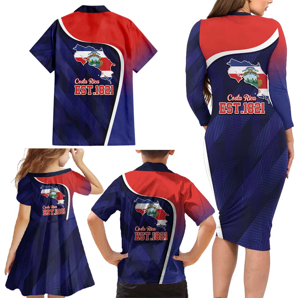 Costa Rica Independence Day Family Matching Long Sleeve Bodycon Dress and Hawaiian Shirt Since 1821 September 15 - Wonder Print Shop