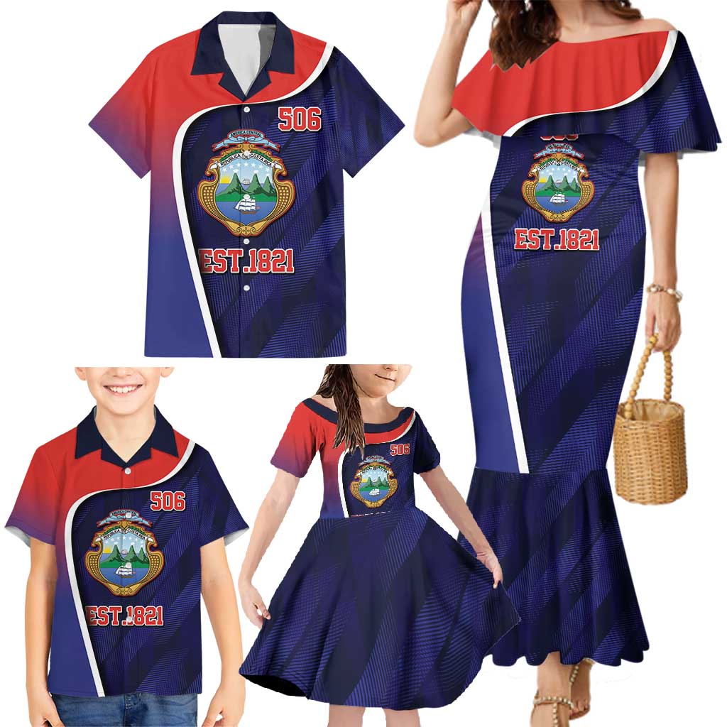 Costa Rica Independence Day Family Matching Mermaid Dress and Hawaiian Shirt Since 1821 September 15 - Wonder Print Shop
