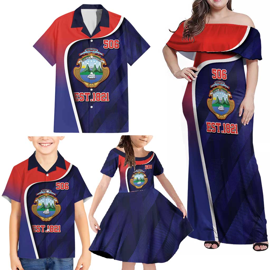 Costa Rica Independence Day Family Matching Off Shoulder Maxi Dress and Hawaiian Shirt Since 1821 September 15 - Wonder Print Shop