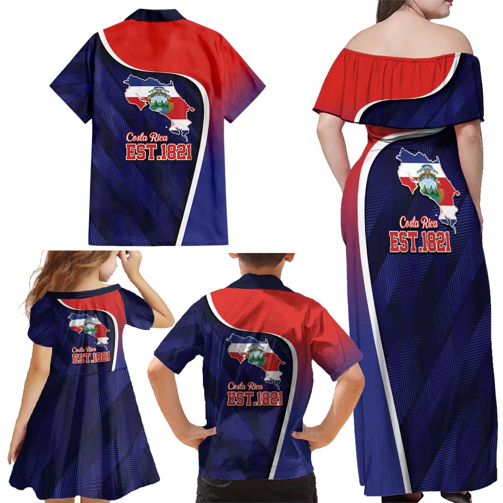 Costa Rica Independence Day Family Matching Off Shoulder Maxi Dress and Hawaiian Shirt Since 1821 September 15 - Wonder Print Shop